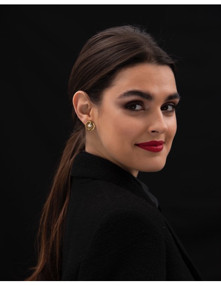 Pendientes Style oro cierre omega y perla